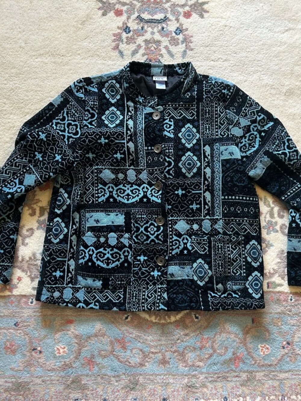 BFA Classics Black Blue Paisley Tapestry Jacket Womens 16
